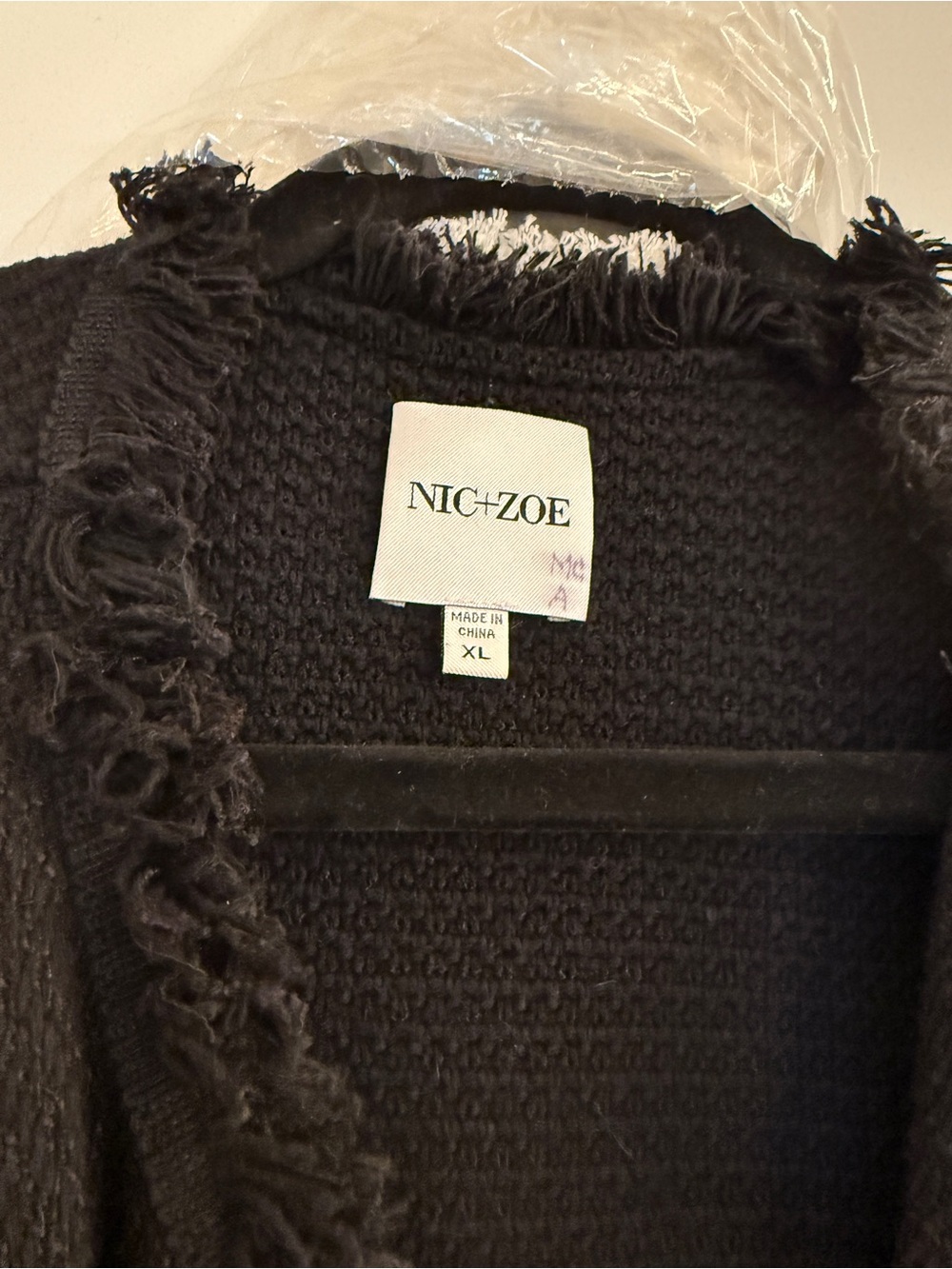 NIC+ZOE Black Fringed Tweed Open-Front Blazer